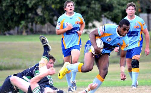 Two try hero Tobs Viravu runs over the top of Maroochydore defenders on Sunday. Two try hero Tobs Viravu runs over the top of Maroochydore defenders on Sunday.